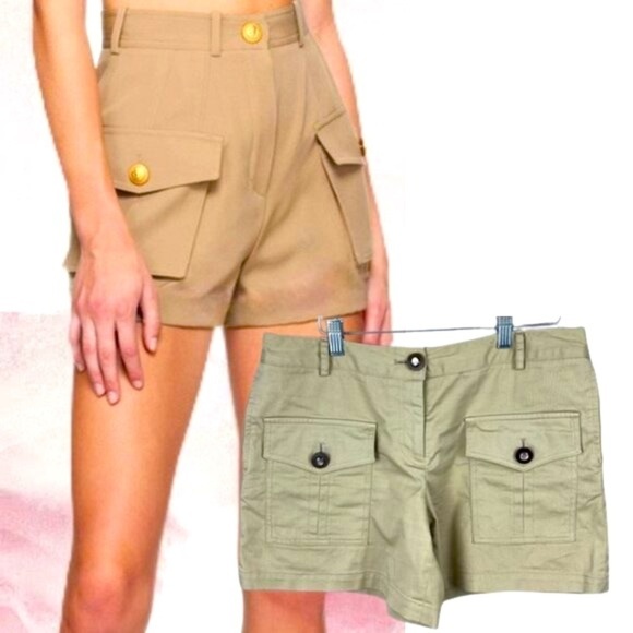 Milly NY Cargo Shorts Tan Khaki Front Utility Pockets Mid-Rise 5.5 Leg Length 10 - Picture 1 of 10